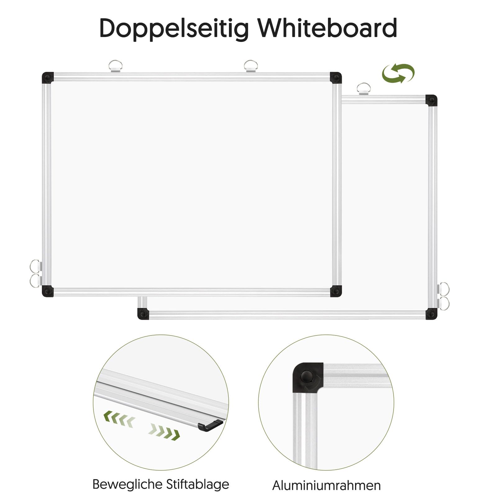 DOLLAR BOSS Tableau blanc magnétique mural double face 90x60 cm | Tableau d'affichage magnétique avec cadre en aluminium Pen Ray - Effaçable à sec - Pour cuisine, bureau et école