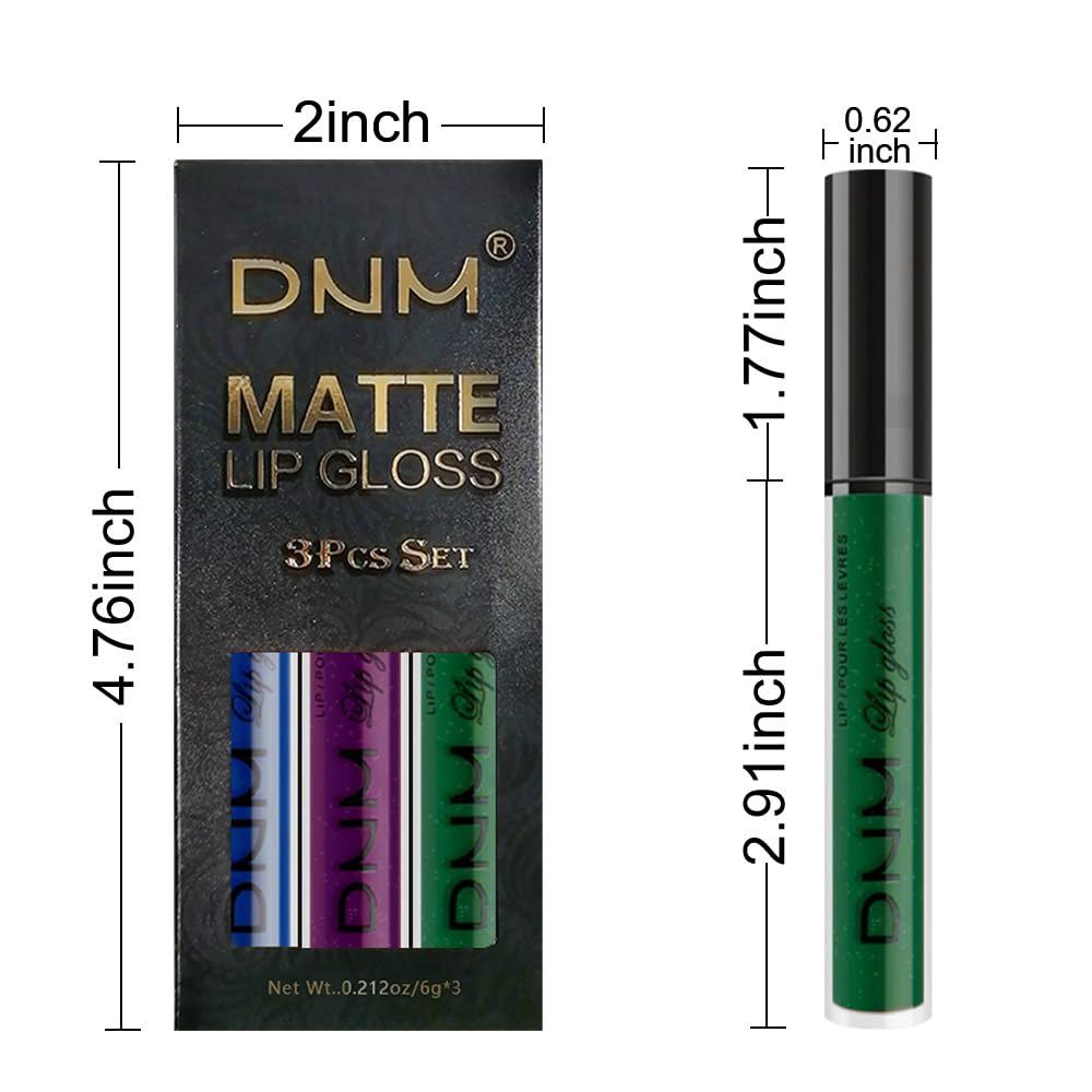 evpct 3Pcs Dark Black Green Purple Matte Liquid Lipstick Lip Stain Sets for Women Long Lasting Waterproof, 24 Hours Goth Lipstick labiales matte mate larga duracion listip 24 hours, 19#: Set21-Blue & Dark Purple & Emerald Green 0.21 Fl Oz (Pack of 3)