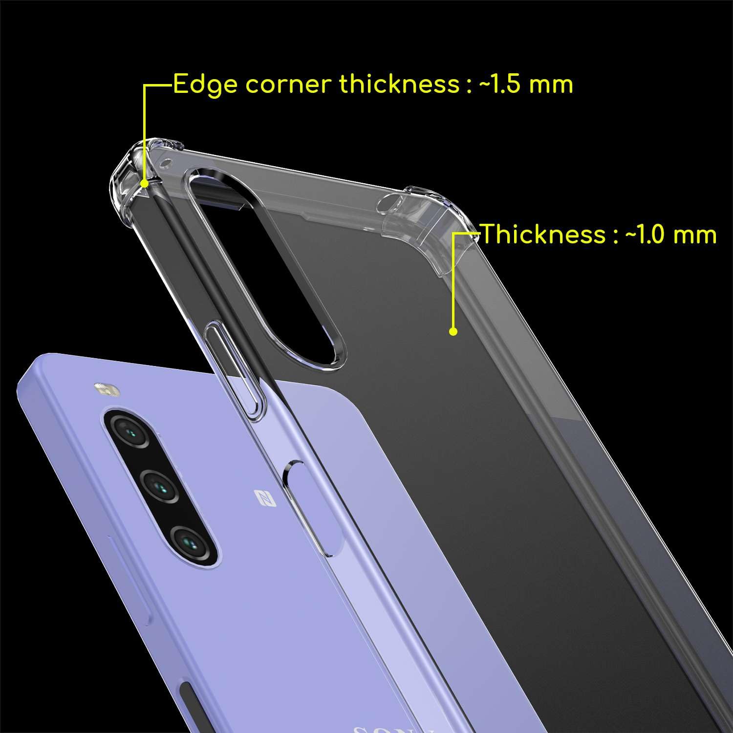 Cover EbetStar Per Sony Xperia 10 V, Custodia In Silicone Trasparente TPU Antiurto Con Bordi Rinforzati + Vetro Temperato - 3