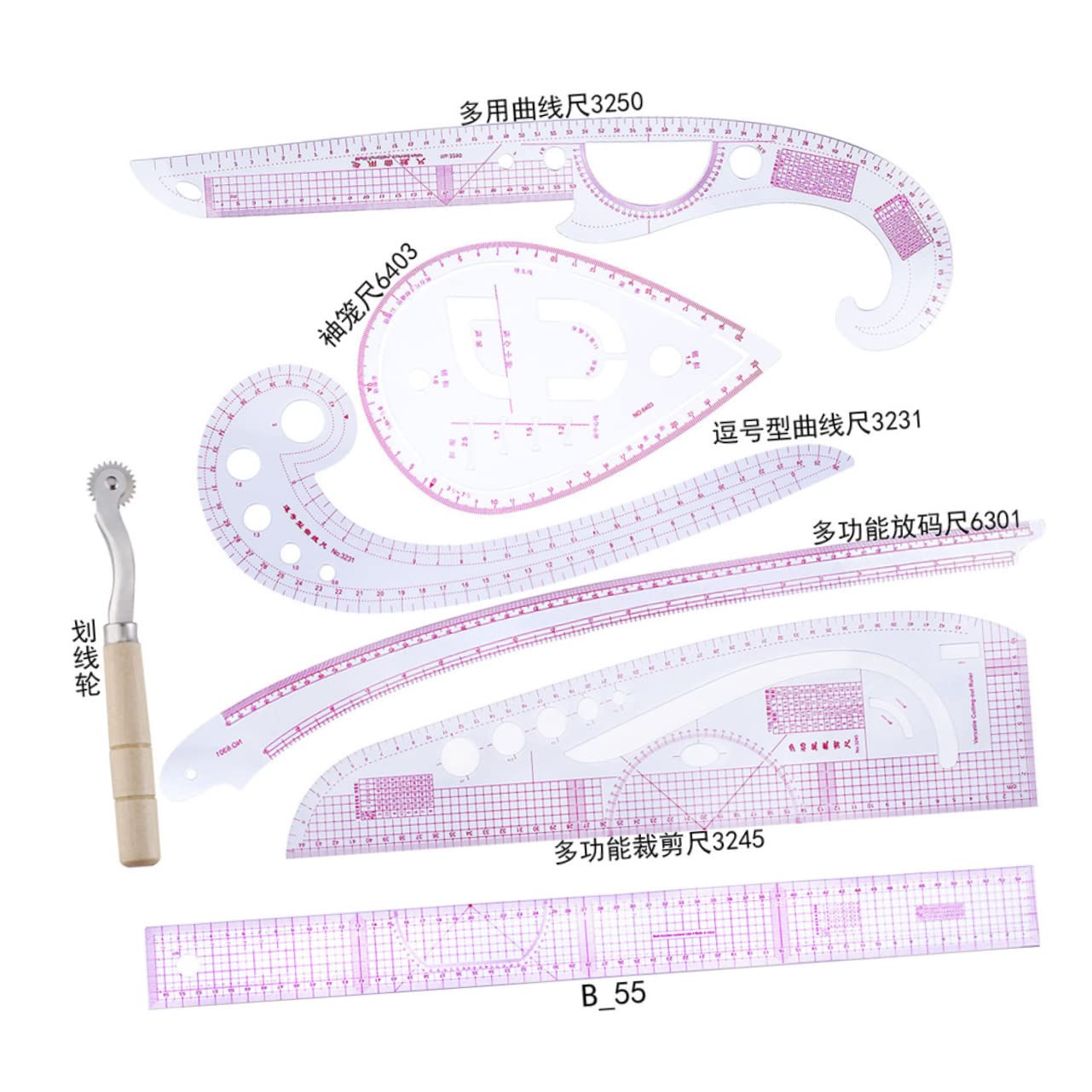 Uonlytech Tailor Sewing Rulers with Clear Scale Flexible Curves for Clothing Patterns Buttonholes Collars Pocket Drafting Measuring Tools for Dressmaking