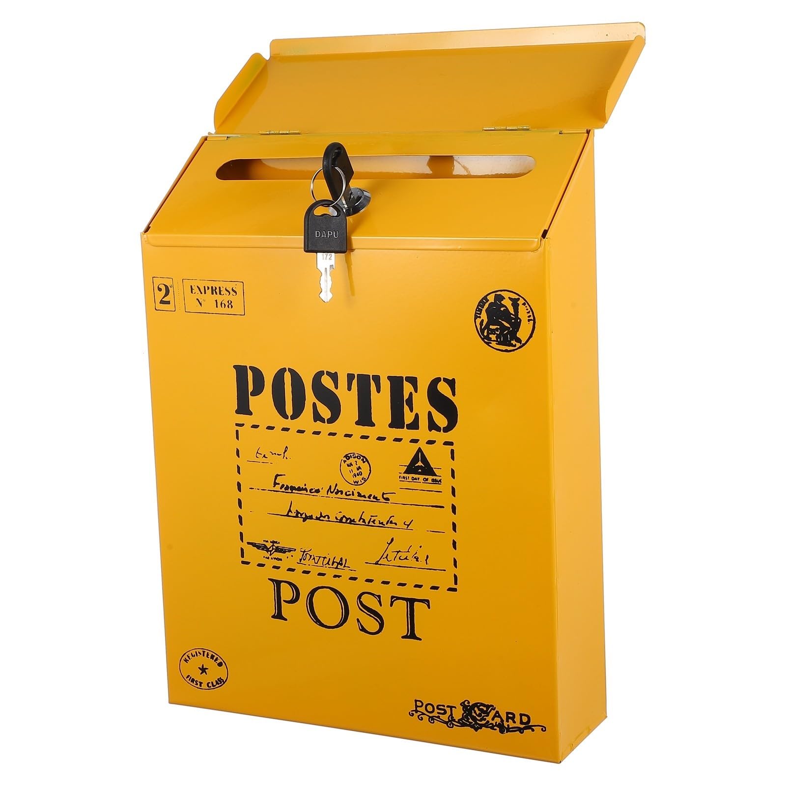 Boîte aux lettres jaune murale rétro avec serrure sécurisée style américain
