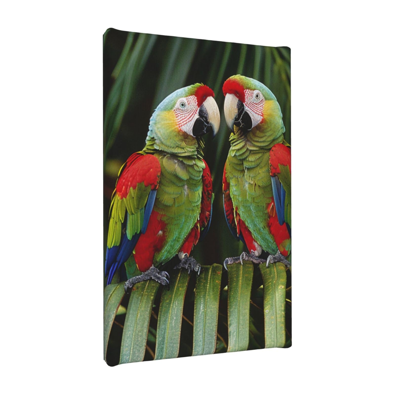 YKLJG Two Parrots on Green Palm Tree Printed Wall Art Canvas Painting 20x30 CM Wooden Framed Picture Painting Artwork Prints for Bedroom Kitchen Home Office Decor