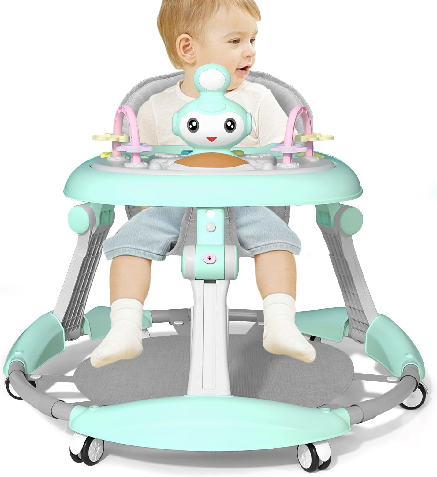 Occuwzz 4 in 1 Baby Walker,Height Adjustable Kid Baby Walker, Stroller with Removable Music Tray Toys,Anti-rollover Anti-O Leg Can Sit Folding 6-18 Months