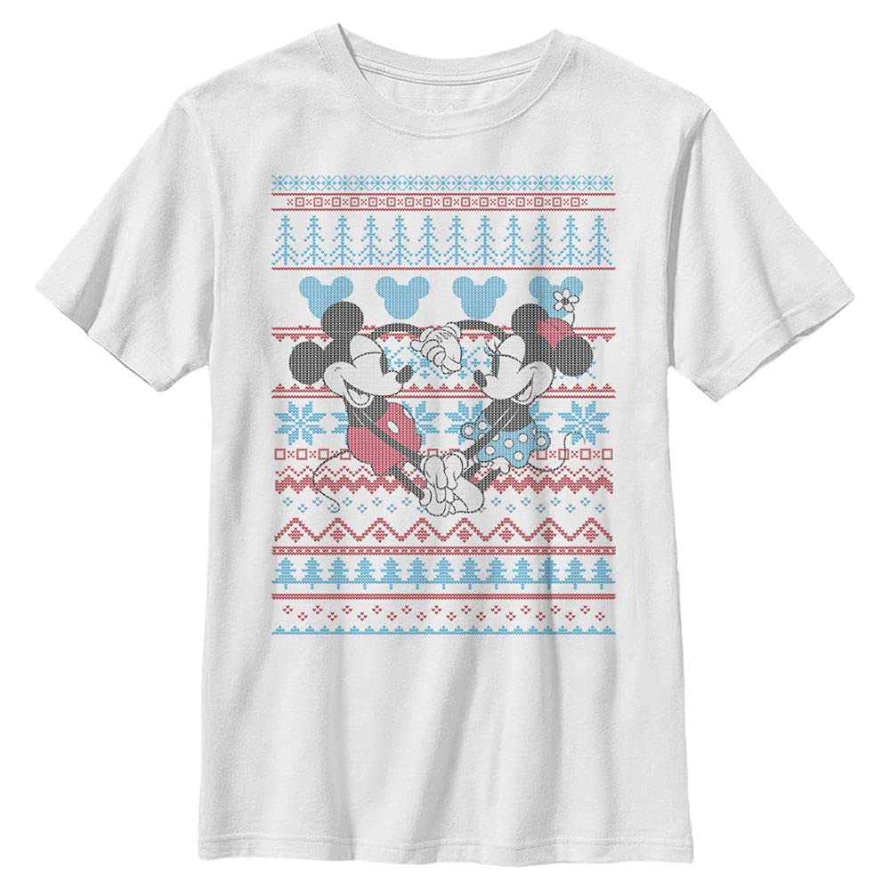 Disney Characters Mickey & Minnie Sweater Boy's Solid Crew Tee, biały, XS, biały, XS