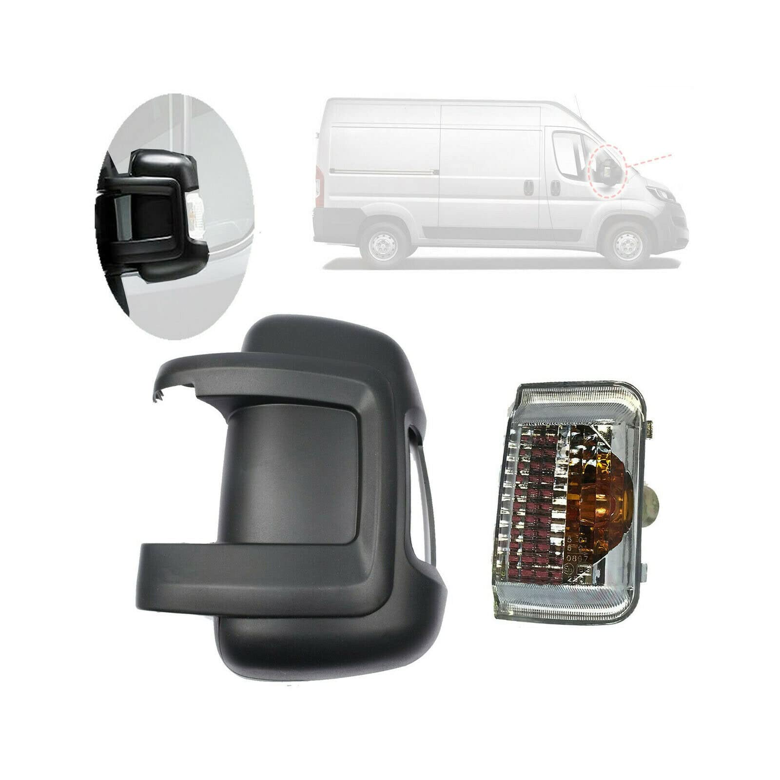 Zestaw osłon lusterka na drzwi z lewej i prawej strony do Fiata Ducato Peugeot Boxer Jumper Relay 6325.H1, 71748253, 71748252, 6325.H0, 735424438, 8156.77, 8156.78