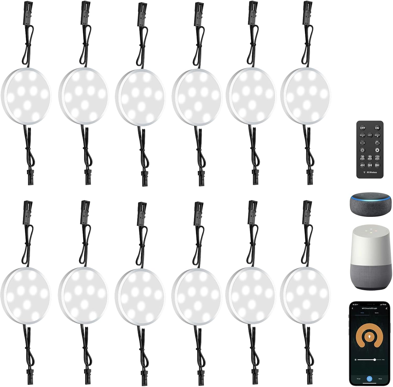LABOREDUCER Smart Under Cabinet Lighting 12 Pack Dimmable with Alexa Google Assistant,App and Remote Control,Under Cabinet Lights Wired Plug in or Hardwired for Kitchen Counter