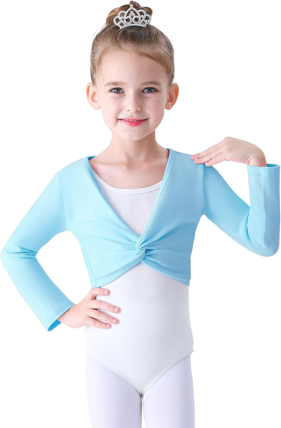 Soudittur Ballet Wrap Top Cotton Long Sleeve Dance Cardigan Shrug for Girls Black Pink White 3-13 Years