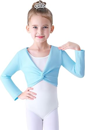 Soudittur Ballet Wrap Top Cotton Long Dance Cardigan Shrug for Girls Black Pink White 3-13 Years