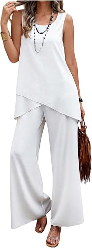 winkbay Women's 2 Piece Casual Summer Outfits Asymmetrical Flowy Tank Top Wide L