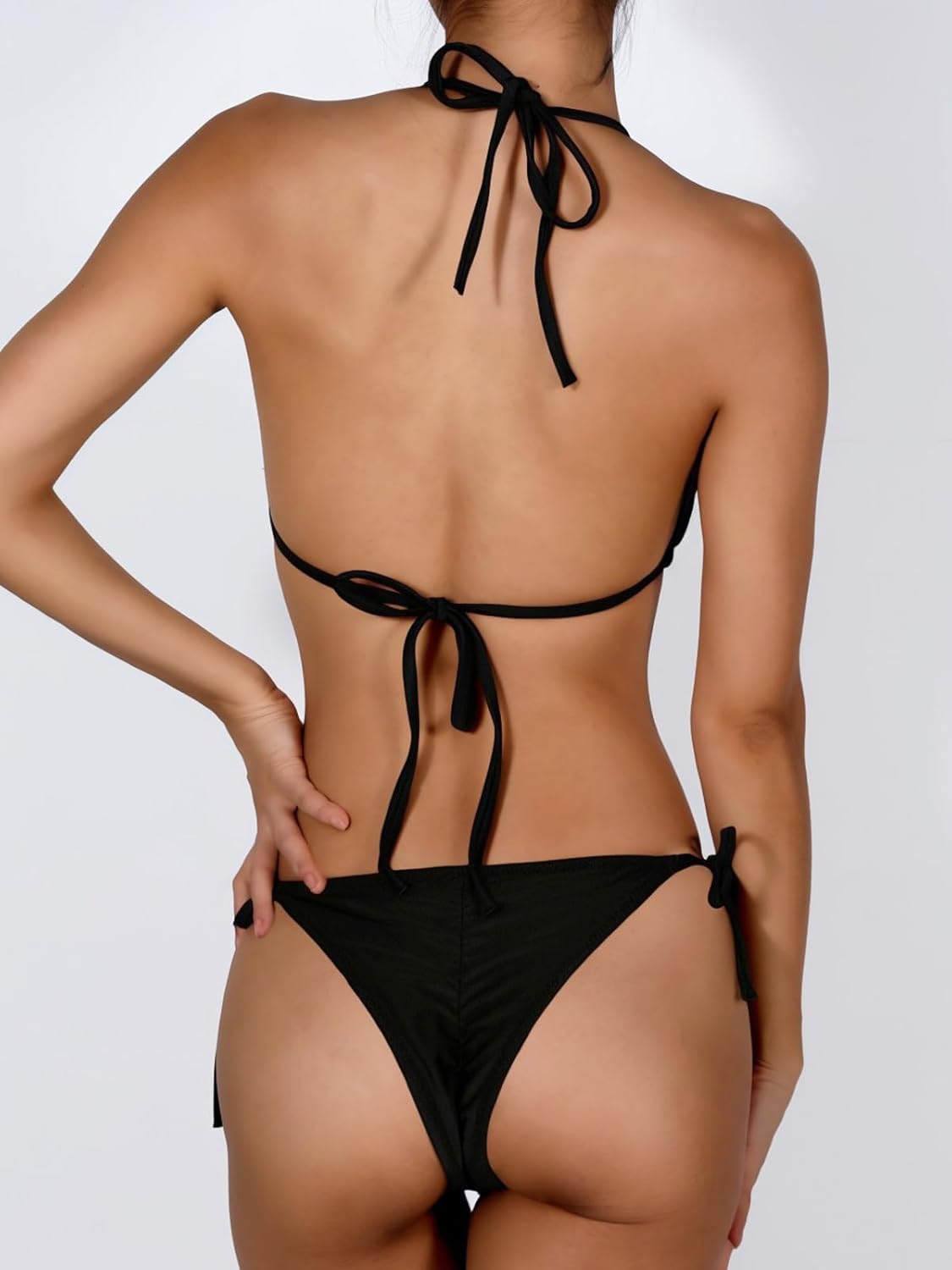 Women Thong Bikini Sets String Halter Two Piece Sexy Swimsuit Cheeky Solid Color Bathing Suit - Image 4