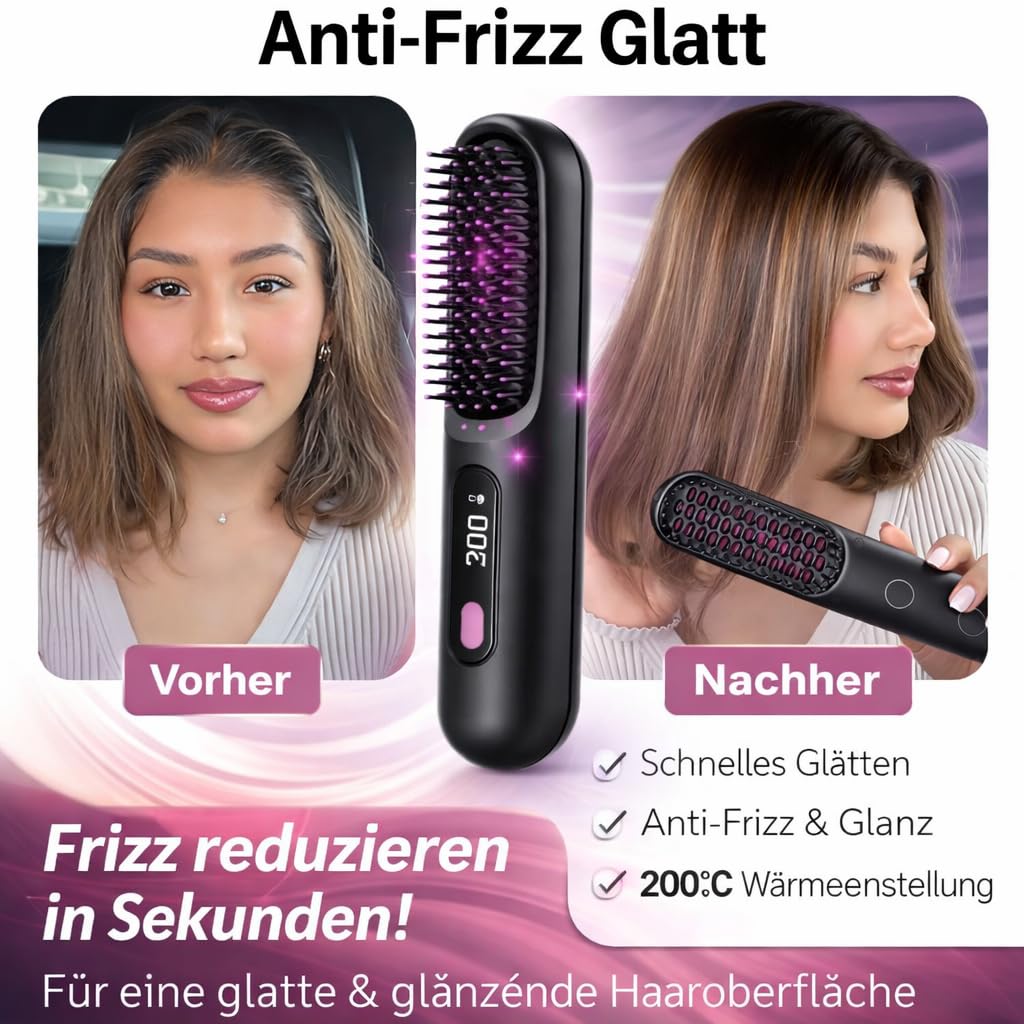 Brosse Coiffante Cocoony Cheveux Courts, Brosse Cheveux Lissante Rechargeable et Portable, Brosse Volumisante pour Coiffage Rapide (Noir)