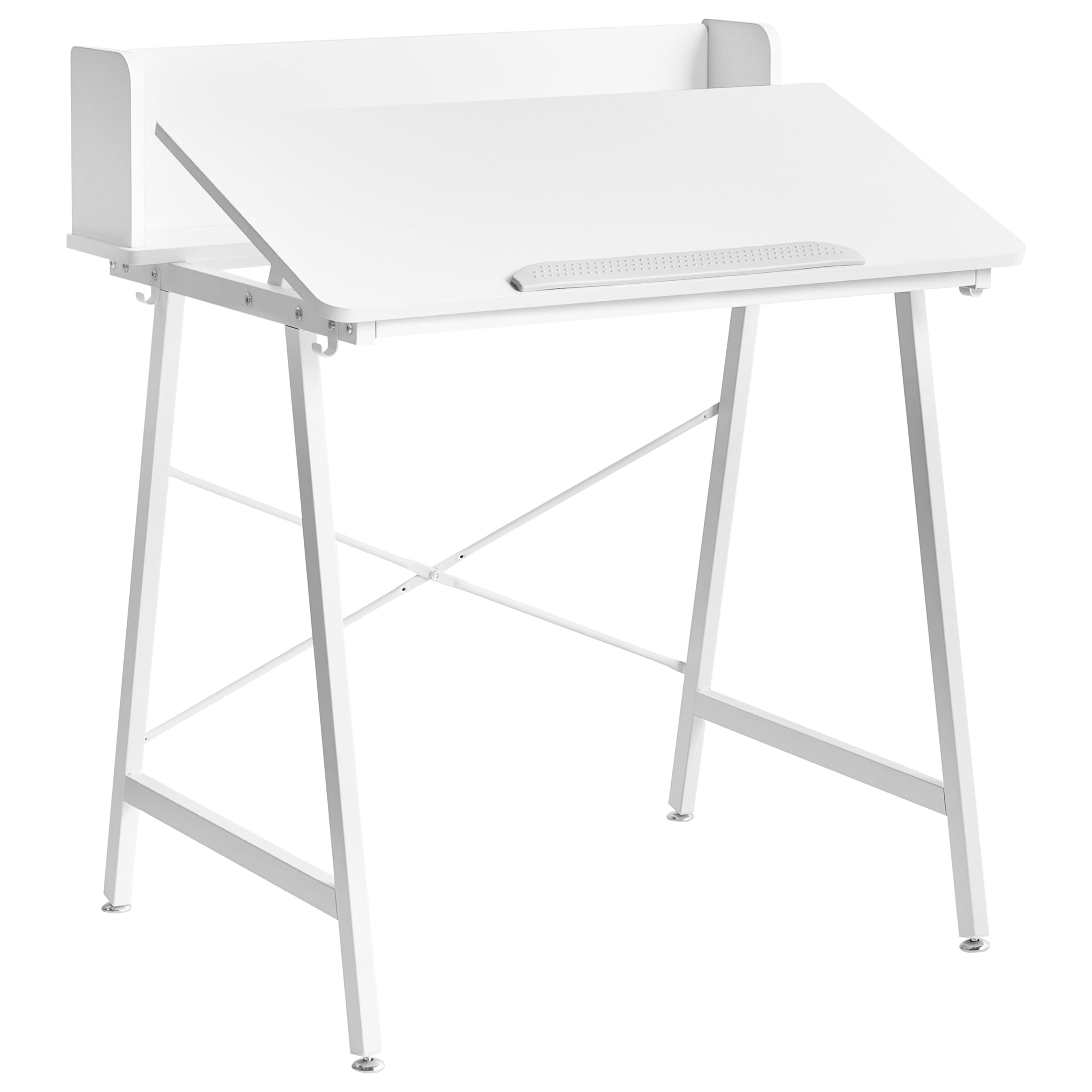 Beliani Bureau Moderne avec Plateau Inclinable Table à Dessin Pieds en Fer Crochets pour Câbles Blanc Aland