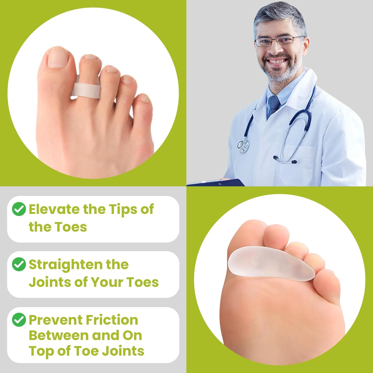 Bukihome Hammertoe Corrector Gel Toe Straighteners - 12 pcs Support Crest for Women & Men - Realign Bent, Crooked, Curled, Claw, Hammer Toes - Clear,Multi-Size - Image 6