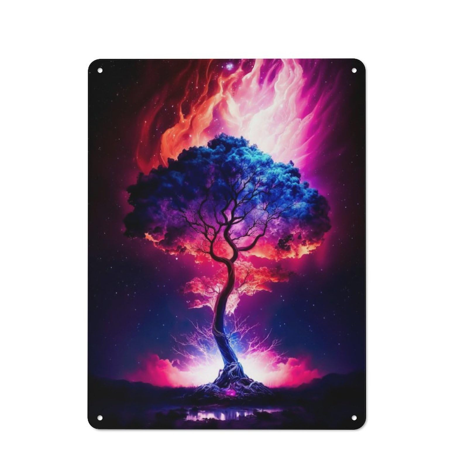 Junmoney Cosmic Tree Retro Tin Wall Plaque 40X30cm For Studio Or Craft Room, Winter Wall Decor For Creative-Space Collectors