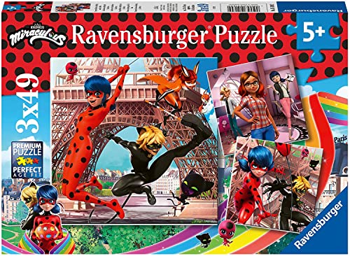 Ravensburger Miraculous: Tales of Ladybug & Cat Noir 3 x 49 Piece Jigsaw Puzzles for Kids Age 5 Years Up
