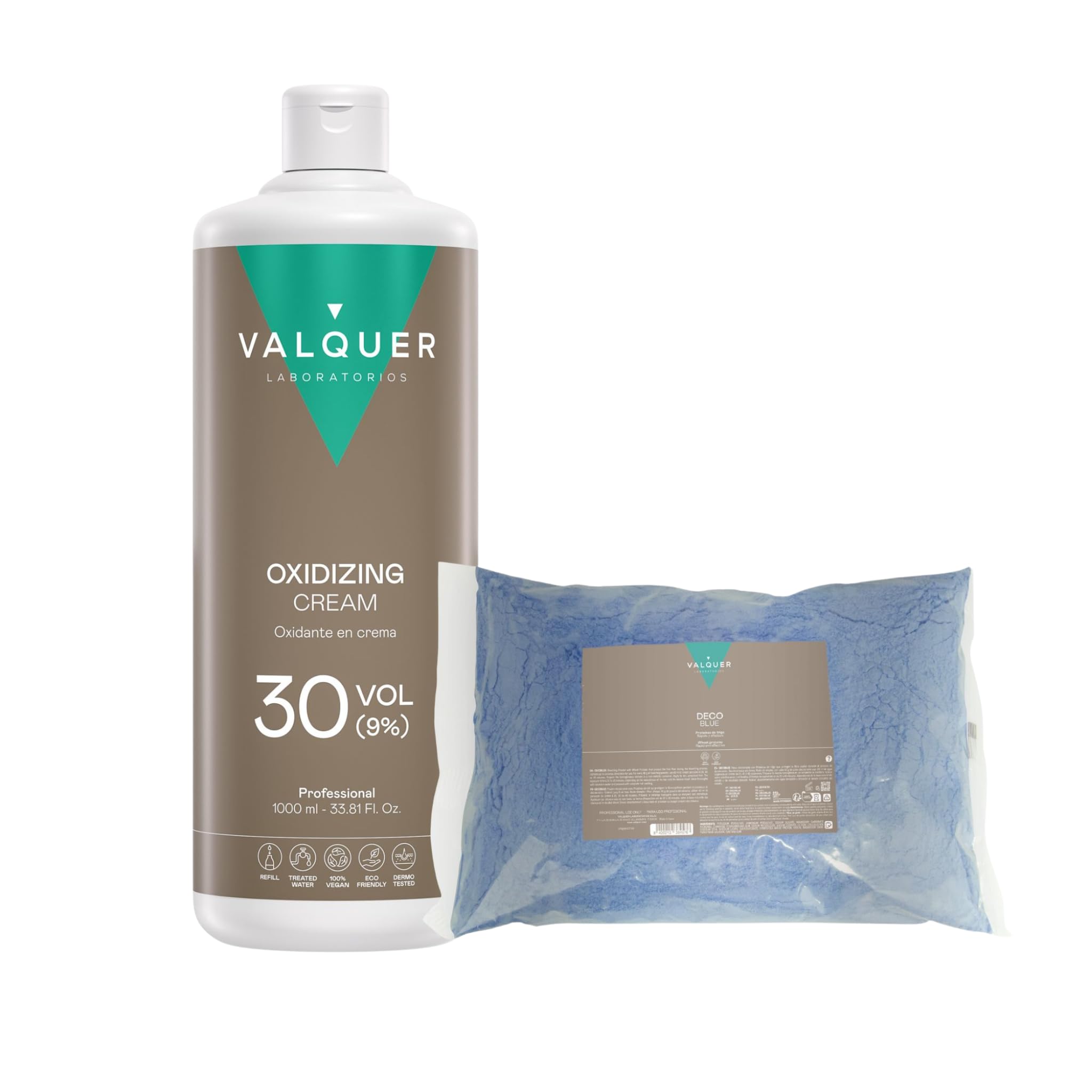 Valquer Pack Professionnel Oxydant 30 Volumes (9%) 1000 Millilitres + Poudre Décolorante 500 Grammes, Coloration et décoloration capillaires