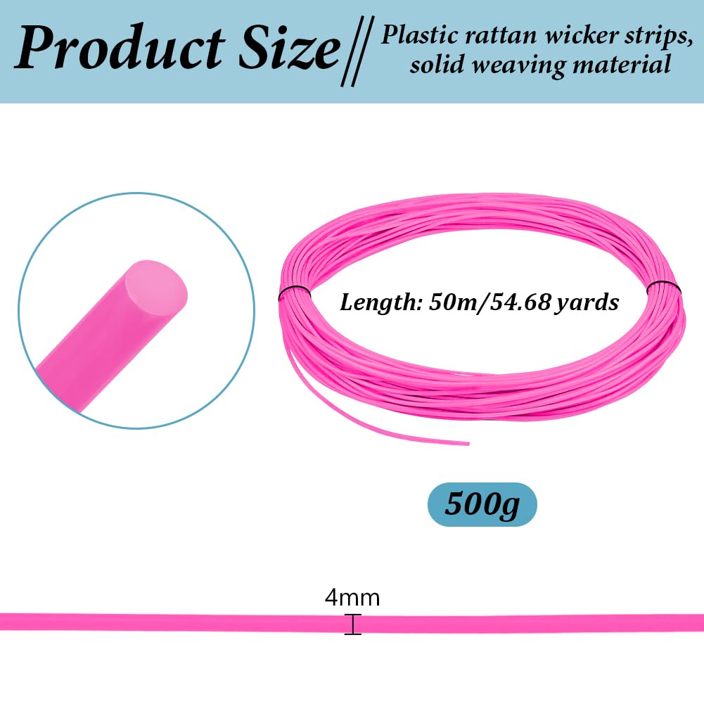OLYCRAFT 50mx 4mm Pink PE Cordon pour réparation de Meubles d’extérieur Corde de Chaise de Patio en Plastique Corde en rotin en Plastique Solide pour Bricolage Meubles Tricoter Patio de Jardin
