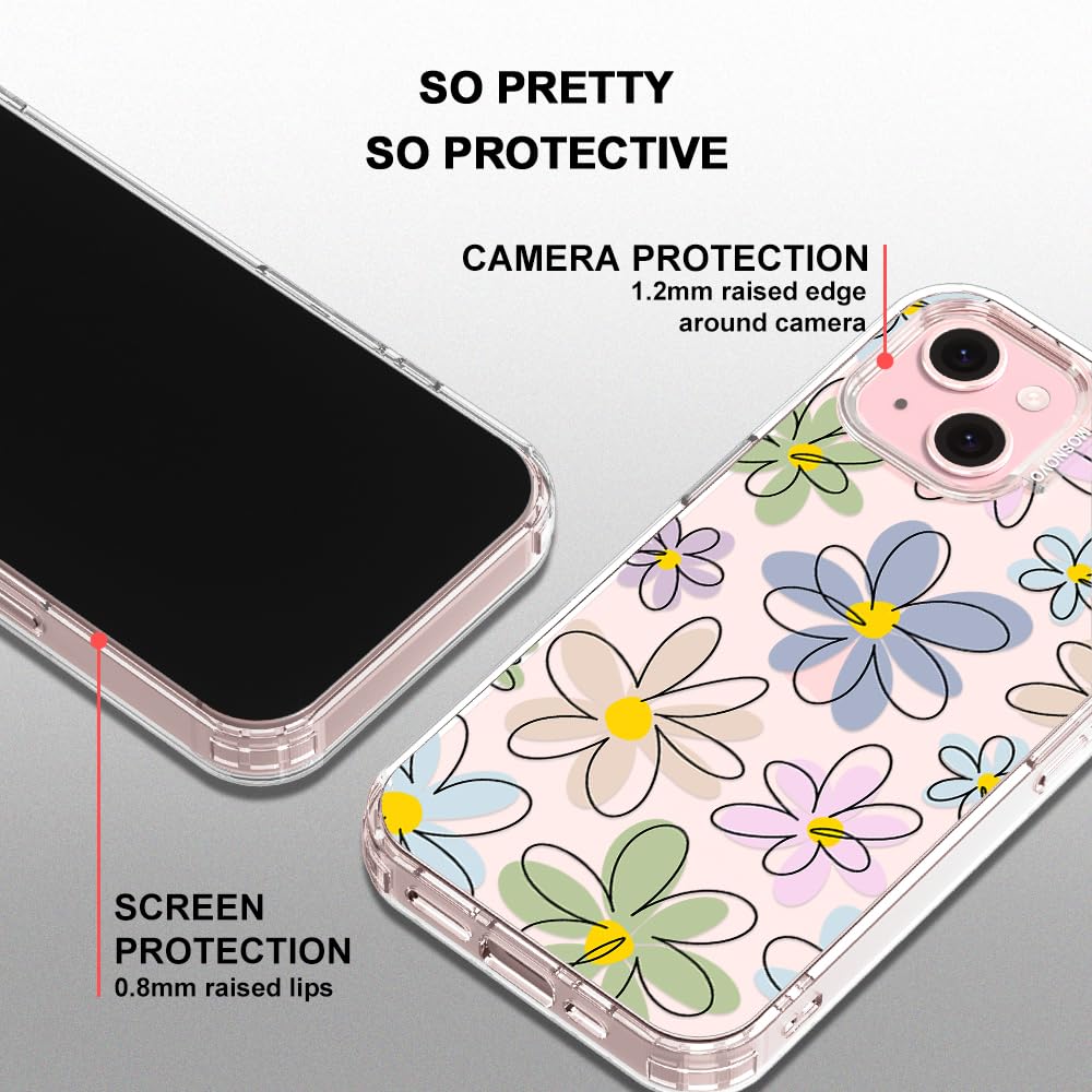 MOSNOVO Case for iPhone 15, [Buffertech 6.6ft Military-Grade Drop Protection] [Anti Peel Off Tech] Clear TPU Bumper Phone Case Cover Design - Linear Blooms — view 4