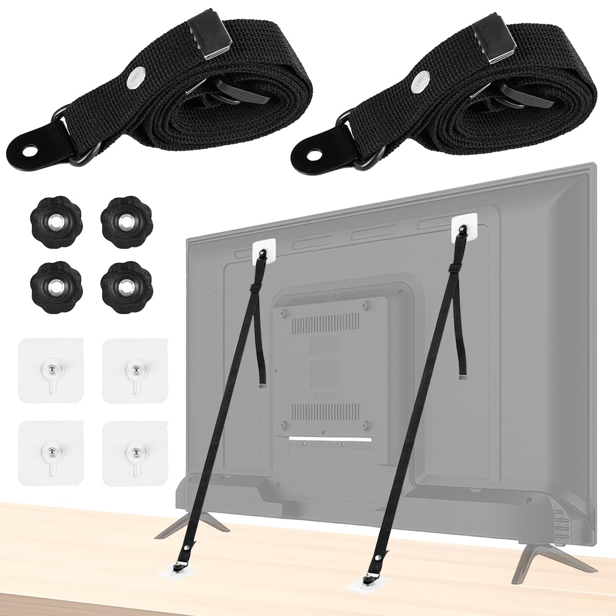 TV Kippsicherung, Kippsicherung Möbel, TV-Sicherheitsgurte, Kippsicherung für Fernseher, Einstellbar Fernseher Kipp Sicherung für Kinder- und Babyschutz, Kein Bohren, 2 Stück