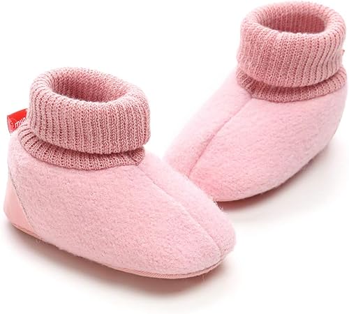 Miniatura 5 de myppgg Botines de forro polar para bebé y niña, para recién nacidos, acogedores, calcetines cálidos de invierno, antideslizantes, suela suave,