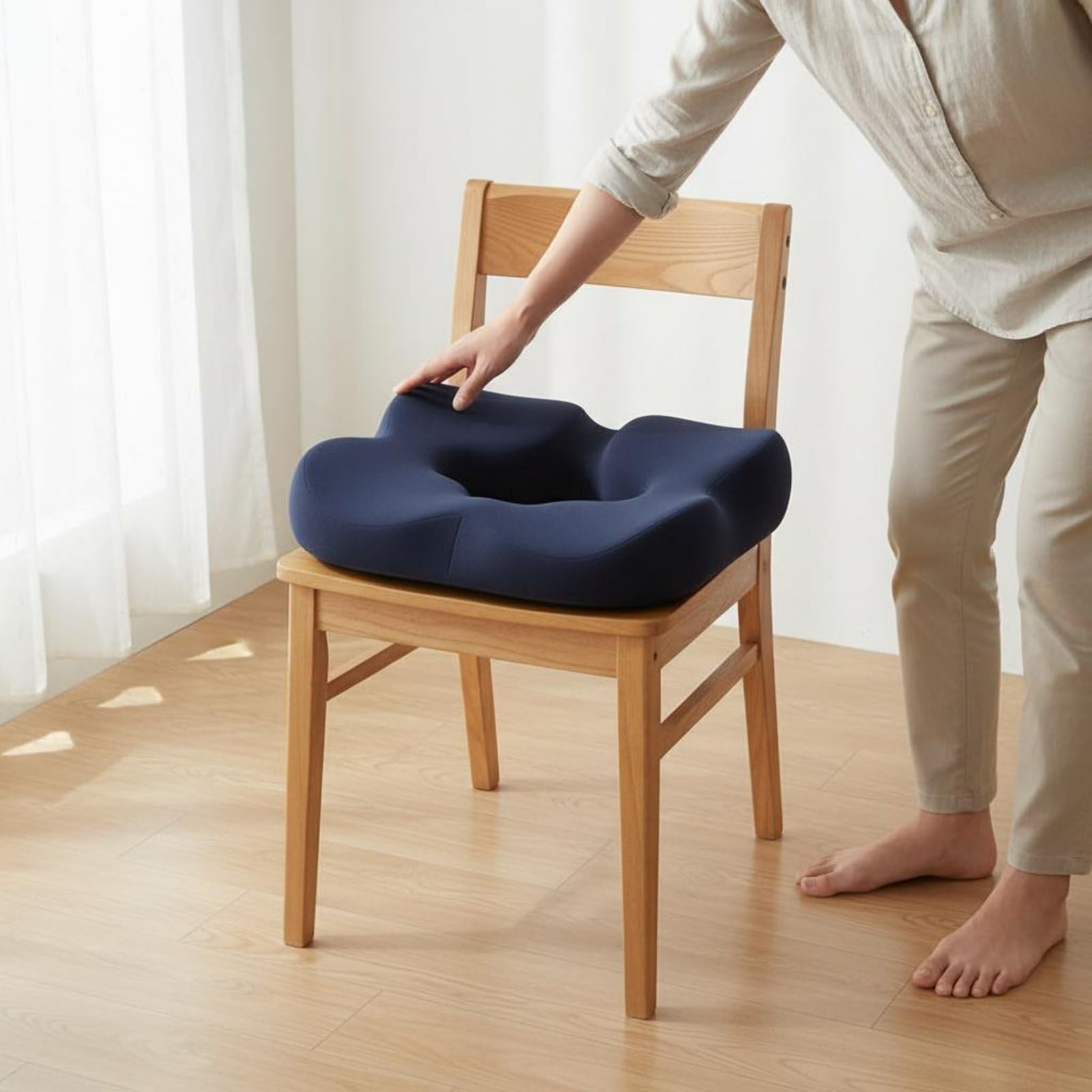 Cuscino Ortopedico da Seduta Donut Cuscino Circolare Cuscino Posteriore Cuscino per Sedia in Poliestere E Schiuma Memory Traspirante Comfort, Grigio Scuro, Piccolo Motivo A Rombi