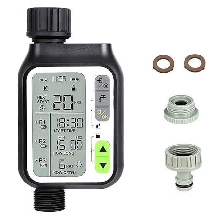 HASTHIP Drip Irrigation Timer for Garden Farm, Irrigation Water Timer with Rainy Sensor + Multi Programs Automatic Watering System, Waterproof Digital Irrigation Timer System for Lawns