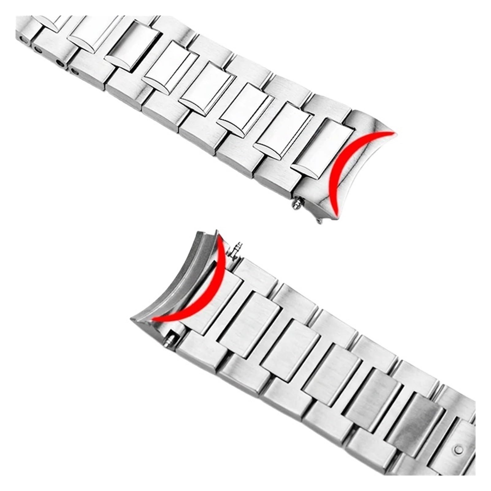Pulsera de correas acero inoxidable con extremo curvado plateado 20 mm compatible cronógrafo IWC Portugieser IW358312 IW371607