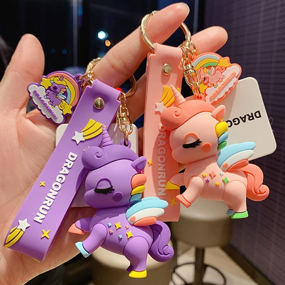 @Silicon Cute 3D Rubber PVC Unicorn Cartoon keychain with Strap Charm & Metal Hook,Silica Gel Key Ring Best Gift For Women, Men, Girls and Boy | School Bag car bike Fashion-image-2