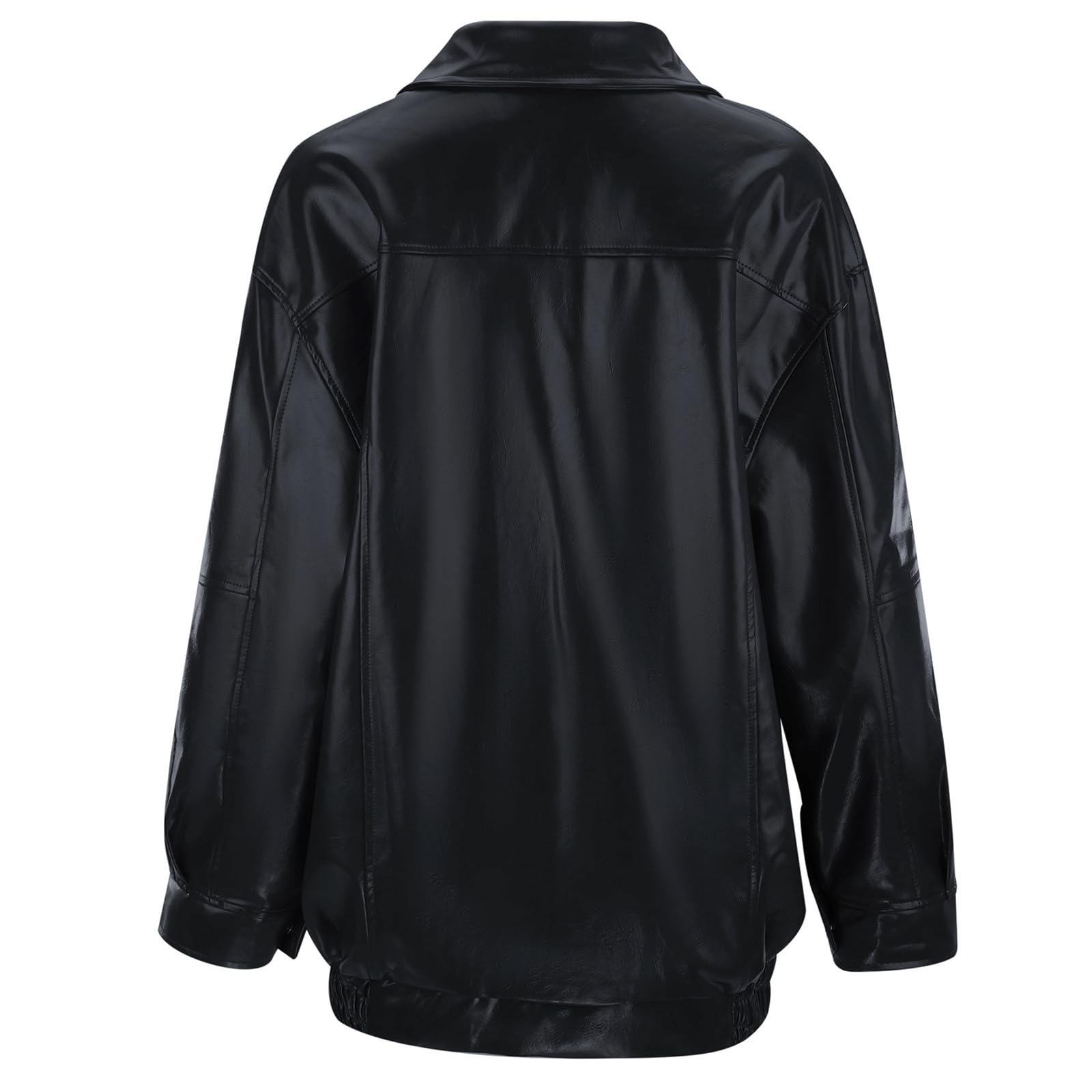 Lederjacke Damen Oversize Lang Kunstleder Motorrad Bikerjacke Motorradjacke Pu Leather Herbst Winter Mantel Bomber Jacke Damen Kurz Outwear Streetwear