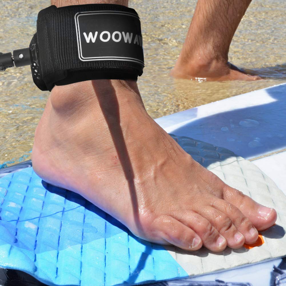 WOOWAVE SUP Leash, Premium Straight Surfing Leash 7 mm 6ft/7ft/8ft/9ft, corda per gambe con polsino a sgancio rapido per tavola da surf e surf (6ft, Nero