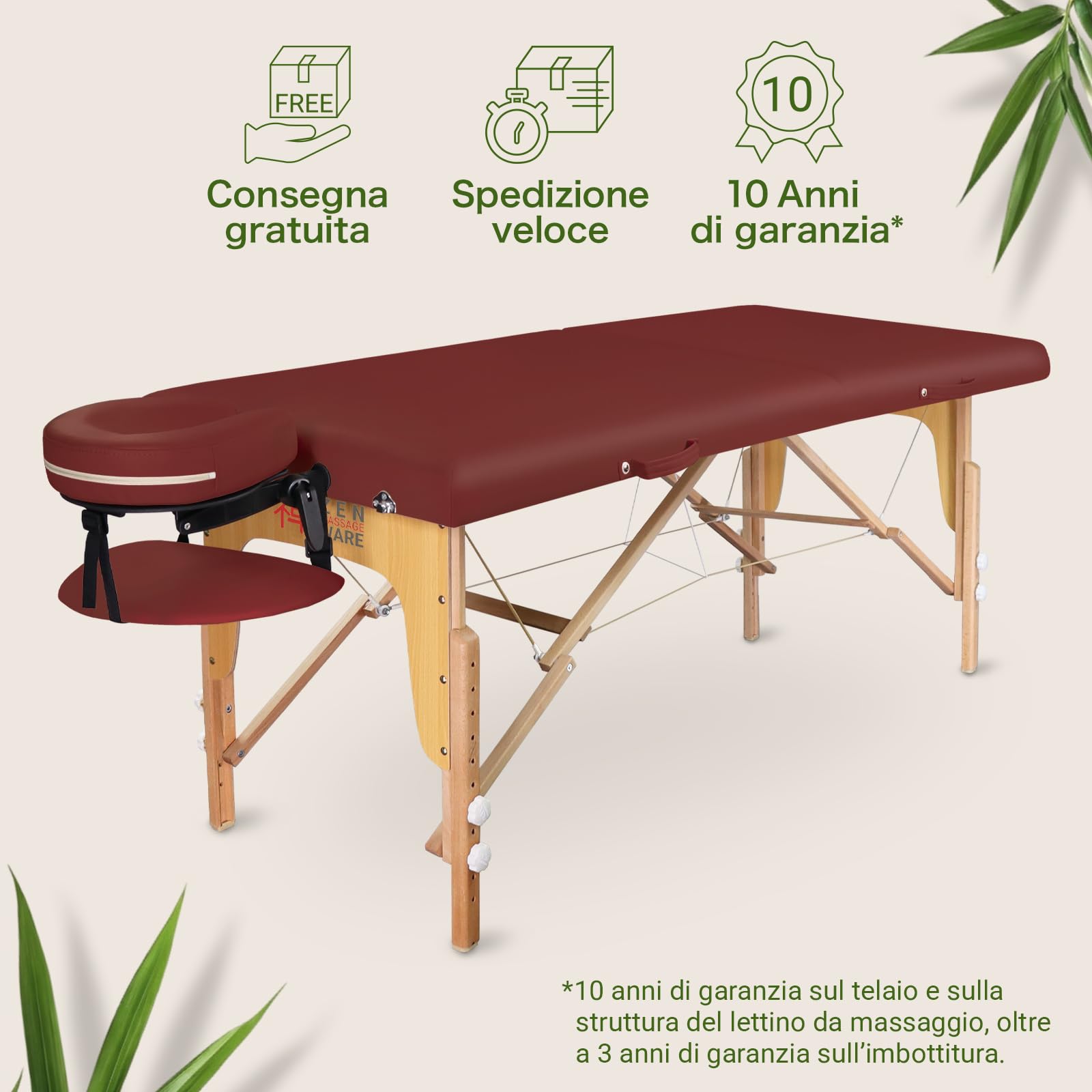 ZEN - Lettino massaggio mobile StartUp pieghevole & regolabile - tavolino massaggio legno massiccio stabile - panchina massaggio con poggiatesta, braccioli e borsa da trasporto regolabili (bordeaux)