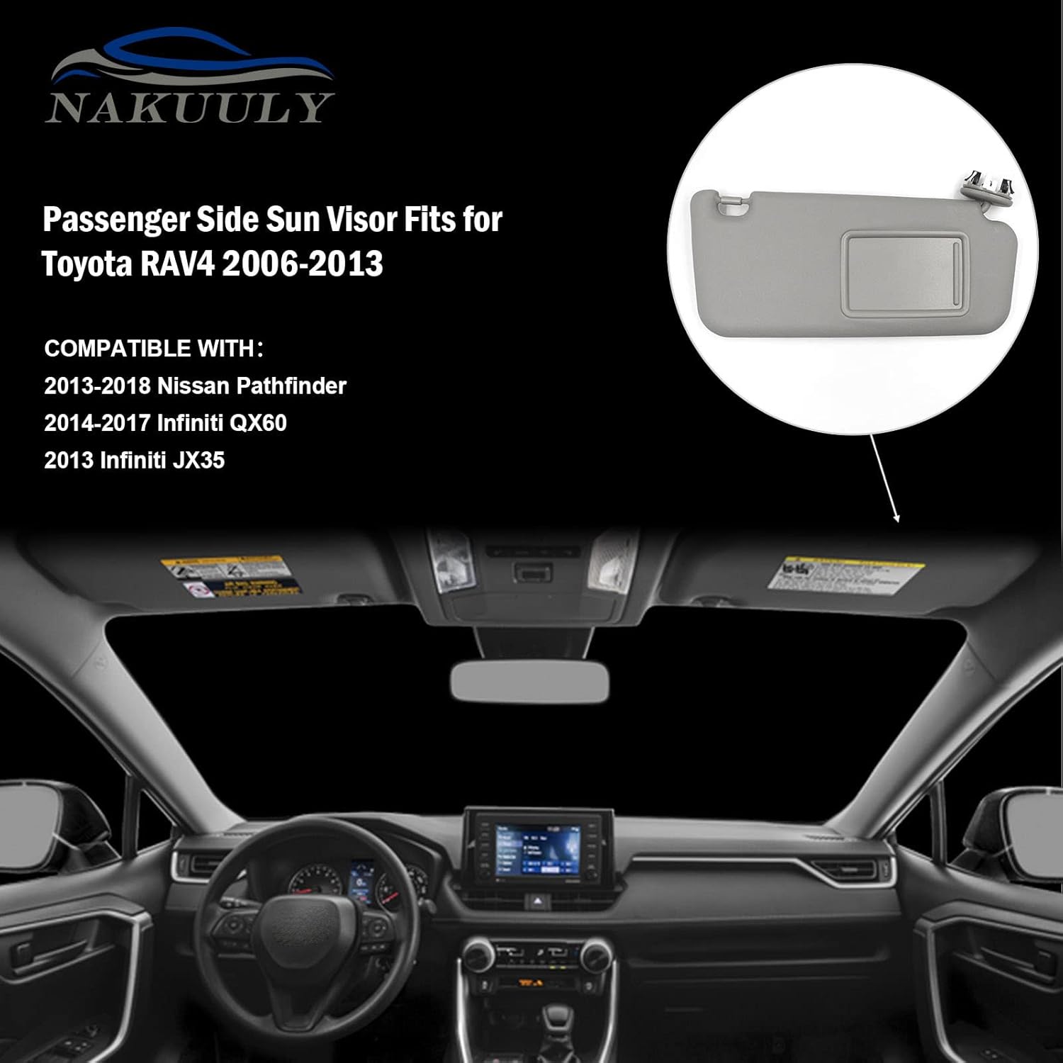 Hurotoms Left Driver & Right Passenger Side Sun Visor Without Light For