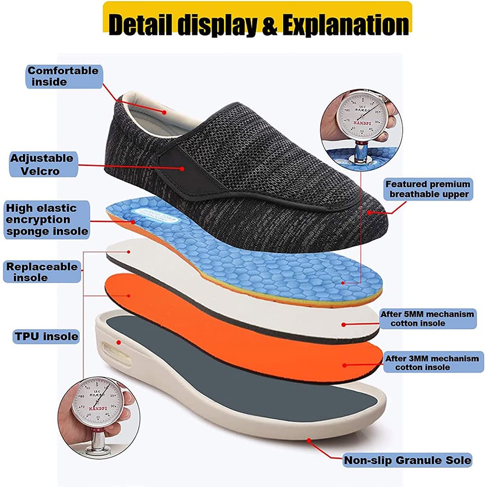 Zapatos para Diabéticos, Pies Hinchados y Obesos - Ortopédicos Respirable para Ancianos, Hombres y Mujeres - Preventivos de Salud Extra Anchos, Dark Blue, 39 EU