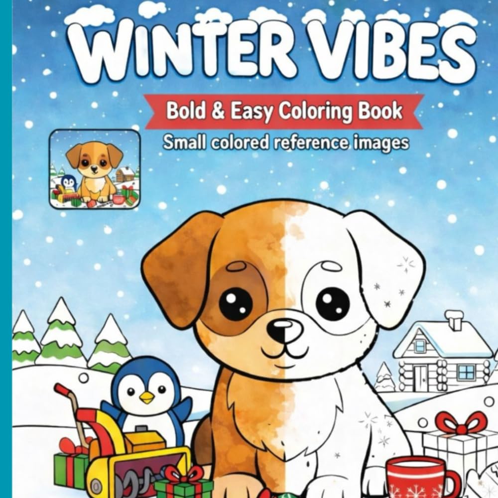 Winter Vibes: Bold and Easy Coloring Book: Small colored reference images to help kids