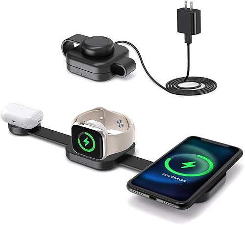 Estación de carga plegable 3 en 1 para Apple, cargador inalámbrico rápido para iPhone 11 12 13 14 15 16 y Apple Watch Series y Air Pods, Galaxy S9