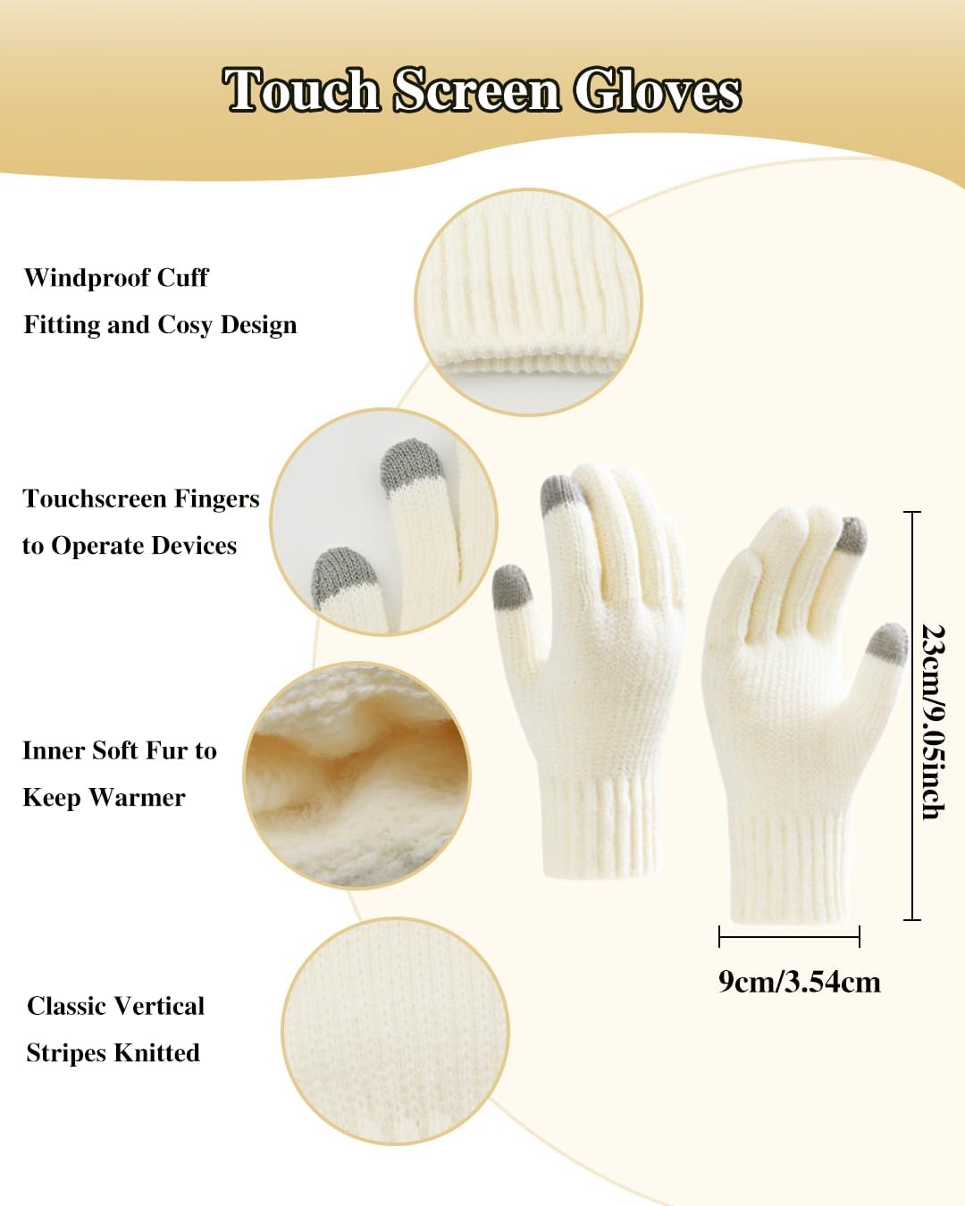 Winter Beanie Hat Scarf Gloves Set for Women, Fleece Knit Pompom Beanie Neck Warmer Long Scarf Touchscreen Gloves 3 in 1 Set - Image 5