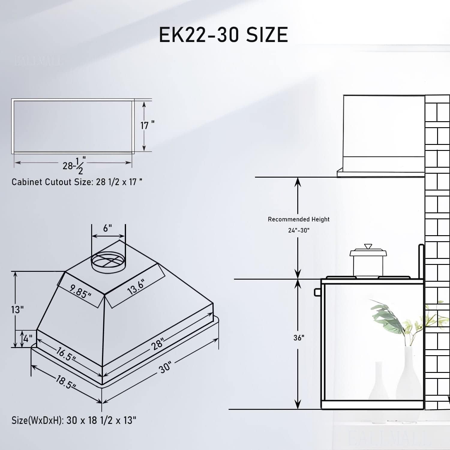 Range Hood Insert 30 Inch, 900 CFM Range Hood Insert, with Remote, Gesture Sensing/Touch Control Insert Range Hood, 4-Speed Vent Hood Insert, Stainless Steel Built In Range Hood, EK22-30