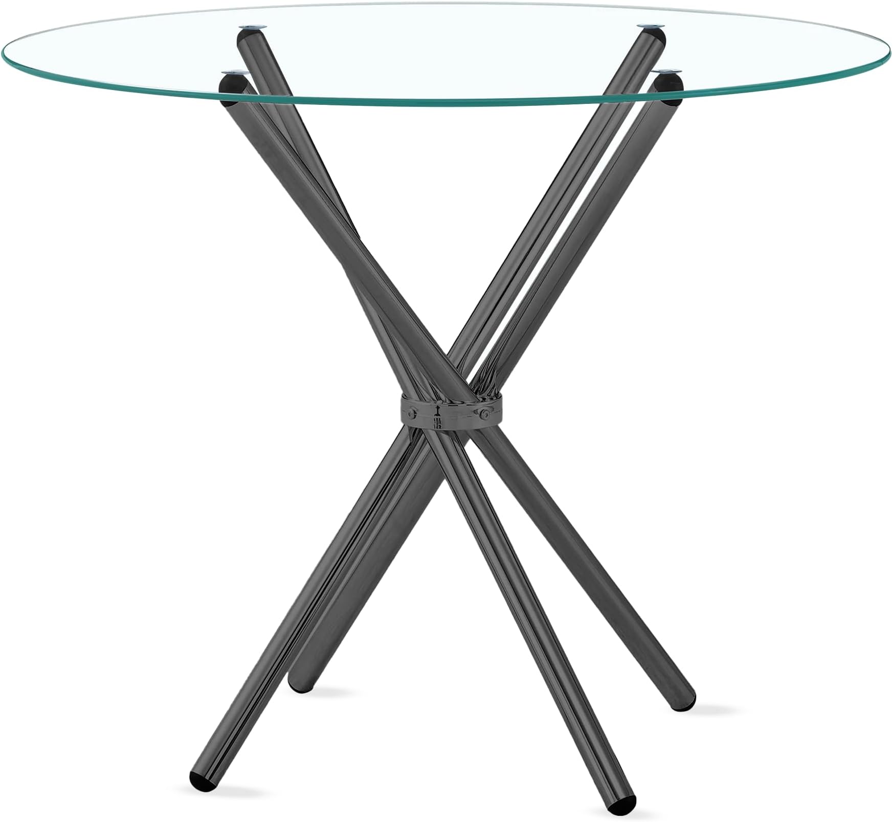 42" Flat Round Hydra Dining Table with Clear 1/2" Thick Glass Top and Black Finish Base, Elegant Round Glass, Modern Glass for Home, Dining Room