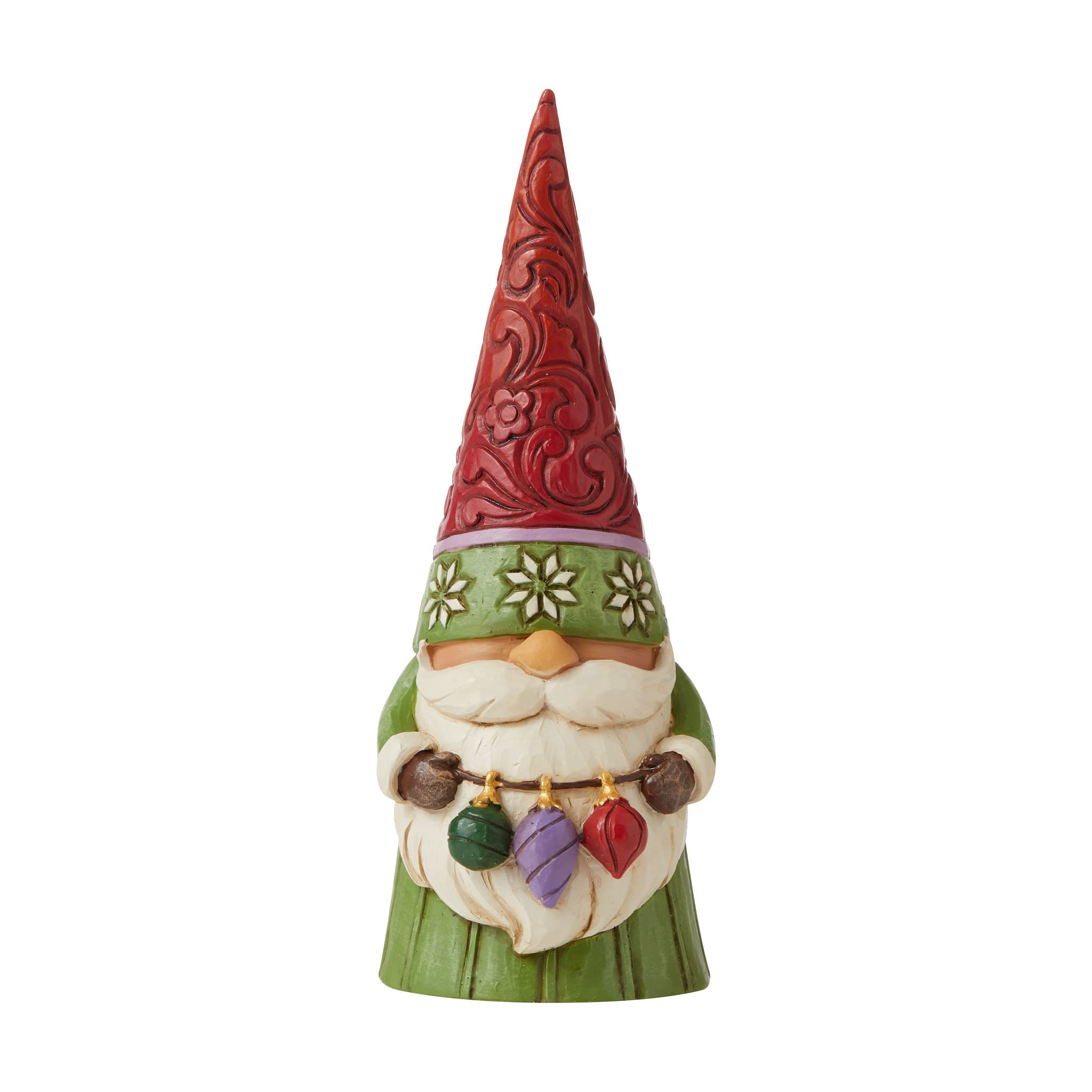 EnescoJim Shore Heartwood Creek Christmas Gnome Holding Ornaments Figurine, 5.31 Inch, Multicolor Green