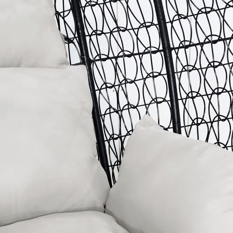 Image of Single Seater Swing Chair with Stand & Cushion Outdoor Indoor Balcony Garden Patio, Powder Coated Frame, UV-Protected Wicker, Premium Cushion, Swing Chair (Brown-Blue)