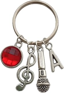 WYGUYO Personalized Microphone Keychain, Creative Birthday Jewelry with Birthstone and Initial Letter, Music Lovers