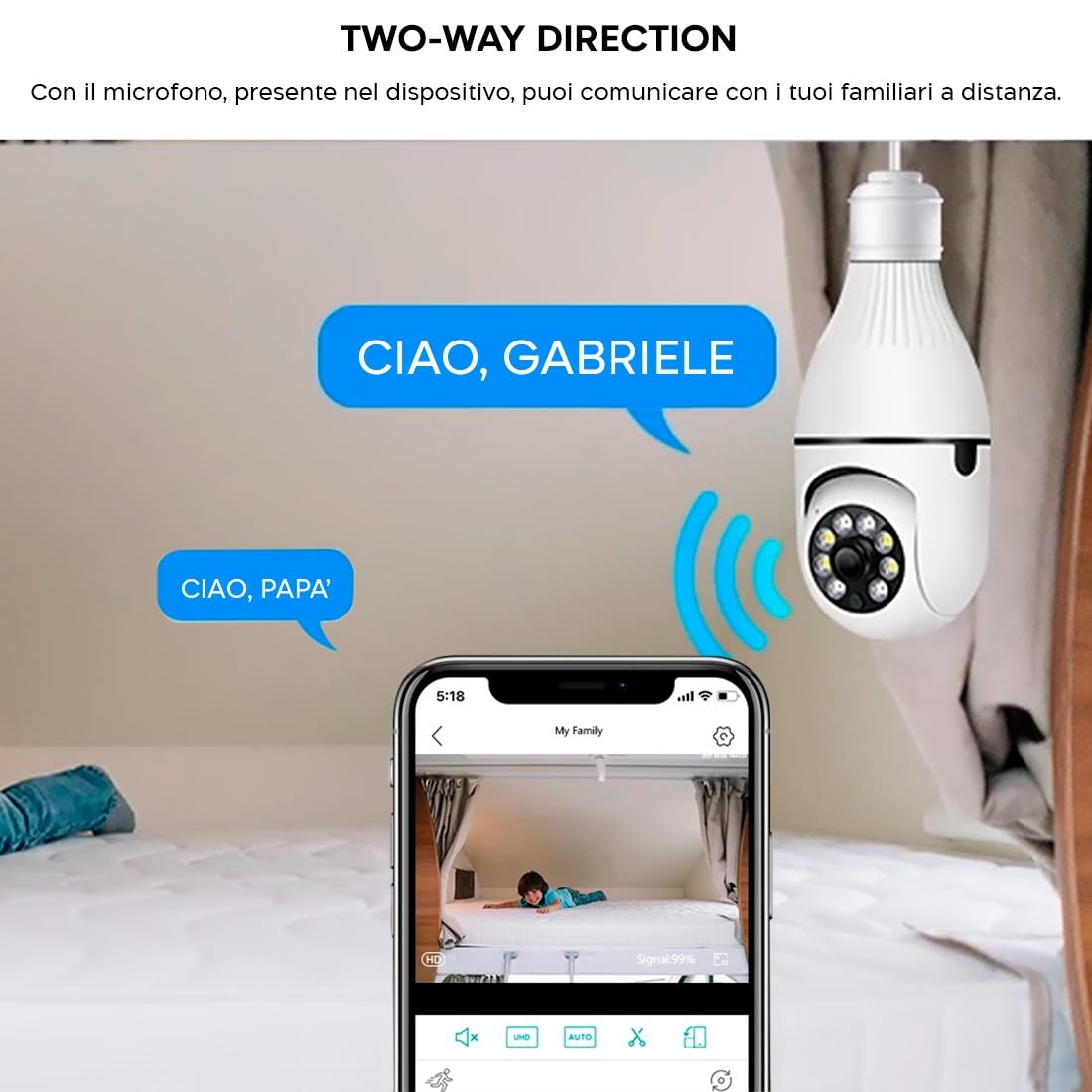 Mediawave Store - 4 pz Telecamera Wi-Fi, Camera Nascosta, Lampada Esterno, Interno, Lampadina Zoom Cam, Sicurezza Casa, Visione Notturna,Audio Bidirezionale, Controllo da Remoto