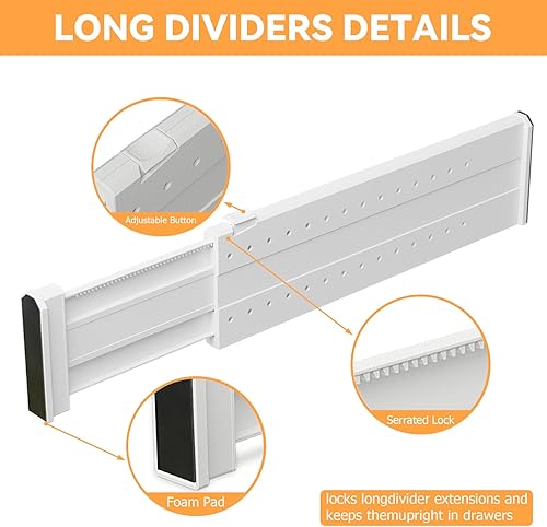 Miniatura 6 de REBECAT Paquete de 10 separadores de cajones para ropa, separadores de cajones ajustables de 4 pulgadas de alto, ampliables de 15 a 21 pulgadas,