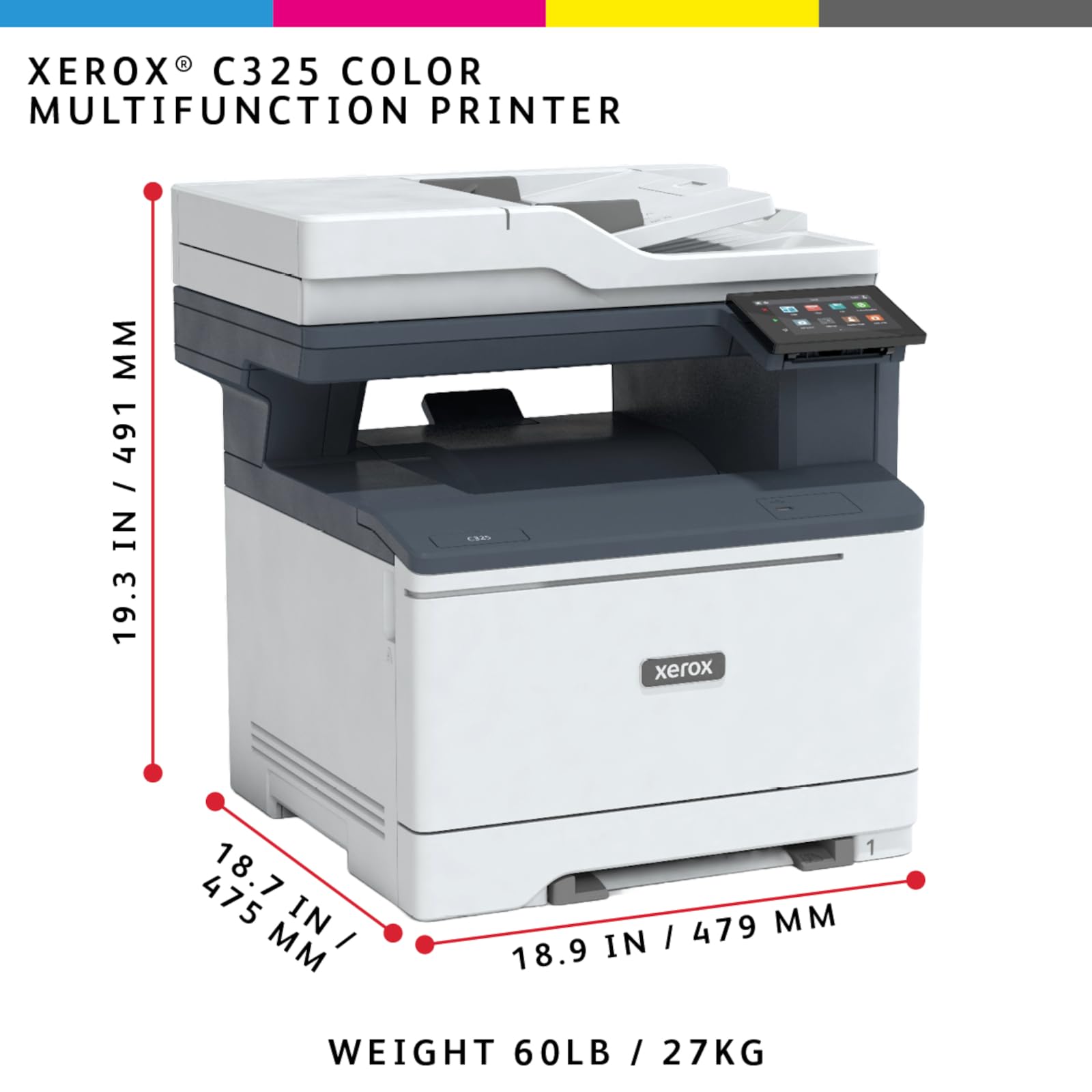 Xerox C325dni Wireless Printer - A4 33ppm Color Laser All in One Multifunction Printer with Automatic 2-Sided Printing, Home, Office or Small Business Use - Copy/Print/Scan/Fax - Color Touchscreen