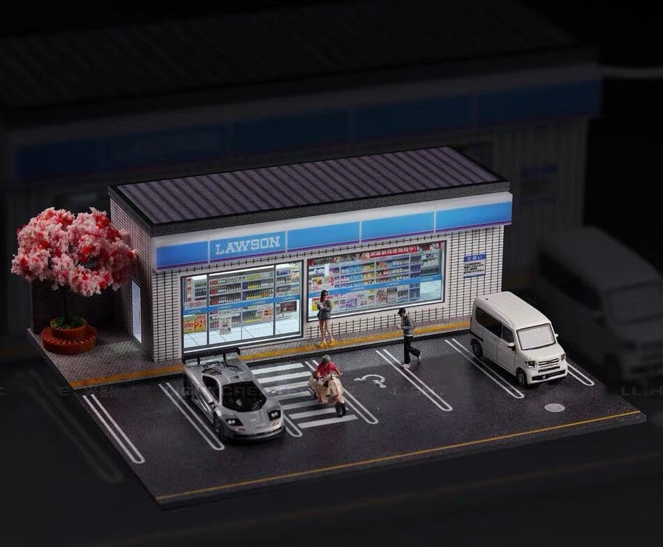 MOMOAO ミニ駐車場 コンビニ 商店シーン 駐車シーン付き 1/64 ジオラマ