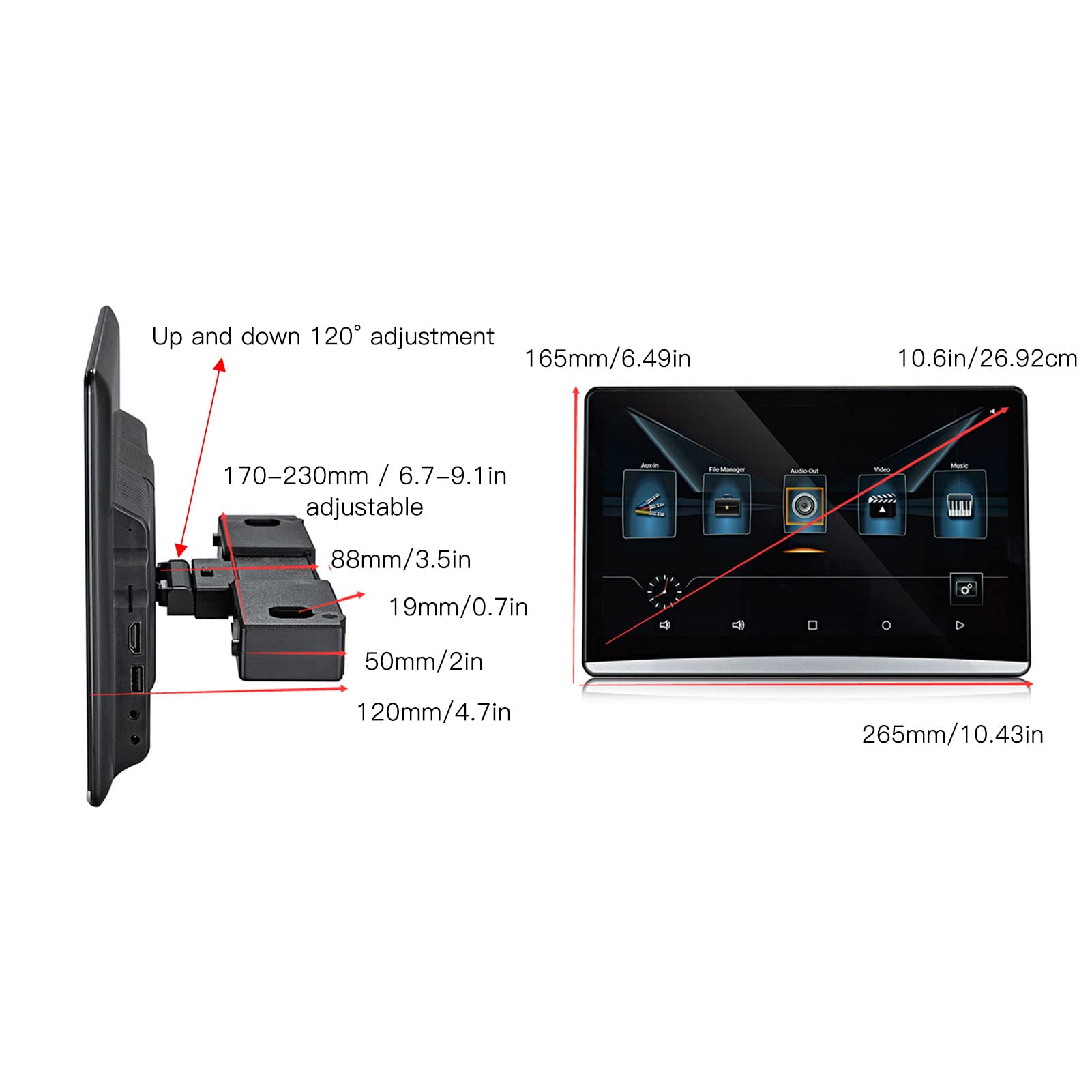 Fockety Lecteurs Vidéo à Double Appuie-tête de 10,6 Pouces avec WiFi,Lecteur DVD de Voiture Multimédia à écran Tactile 4K HD Moniteurs de Télévision pour Siège Arrière avec USB, HDMI et FM