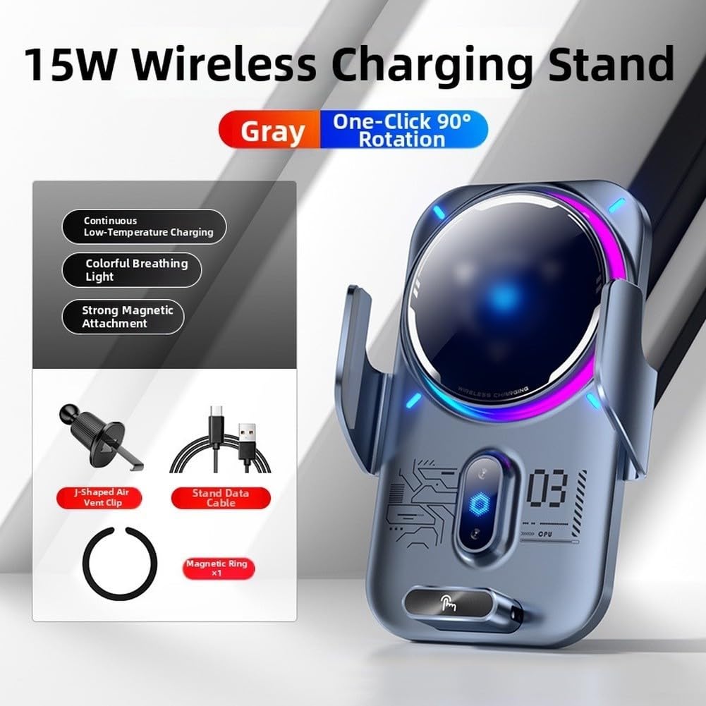 Caricabatterie wireless da auto, 25 W, a semiconduttore, raffreddamento, autobloccante, supporto per telefono con ricarica rapida per iPhone, Samsung, Android (nero, 25 W)