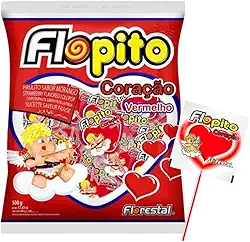 Pirulito Coração Flopito Morango C/50 500g Florestal