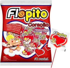 Pirulito Coração Flopito Morango C/50 500g Florestal