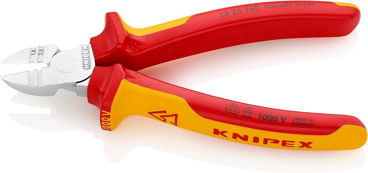 Knipex Pince à dénuder coupante de côté chromée isolées par gaines bi-matière, certifiées VDE 160 mm, 14 26 160